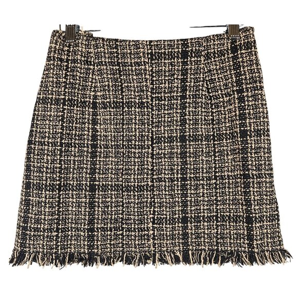 Tweed Fringed Mini Skirt In Black & Beige By Shein - Picture 2 of 14